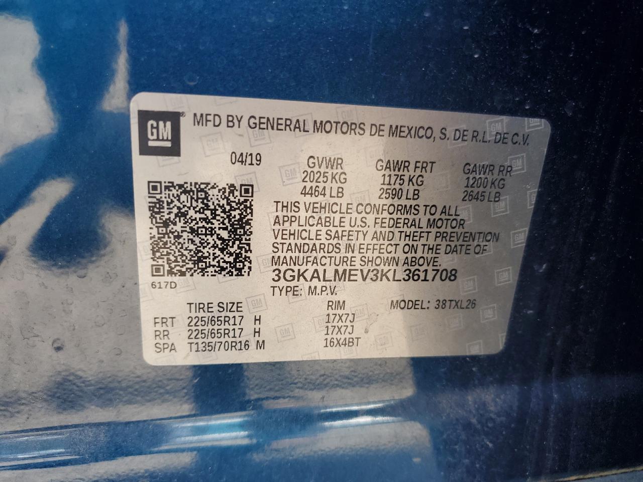 2019 GMC Terrain Sle VIN: 3GKALMEV3KL361708 Lot: 70887895