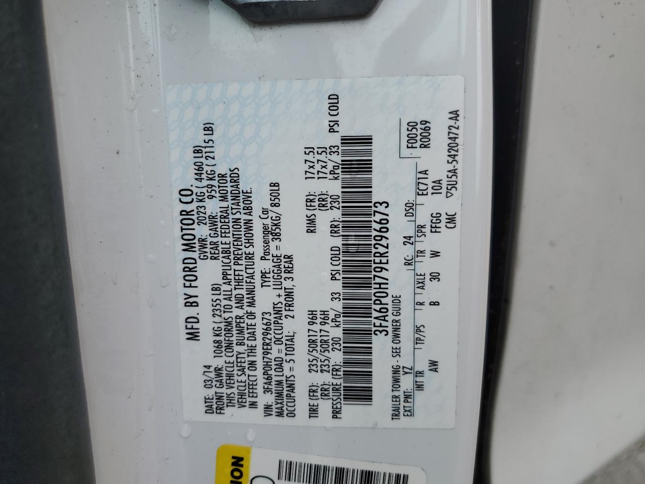 2014 Ford Fusion Se VIN: 3FA6P0H79ER296673 Lot: 83980355