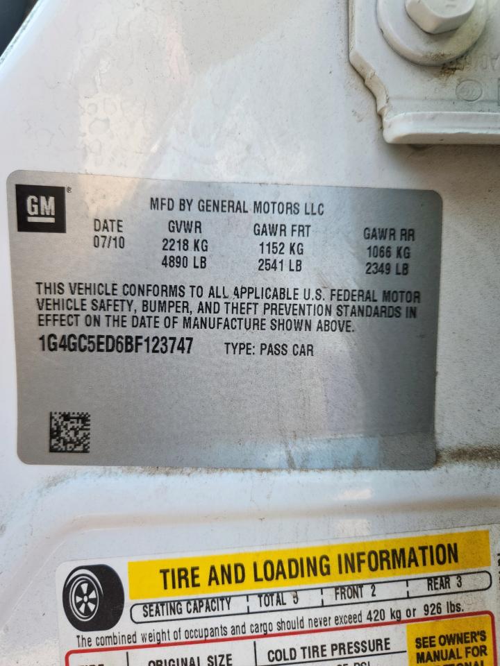 2011 Buick Lacrosse Cxl VIN: 1G4GC5ED6BF123747 Lot: 71130625