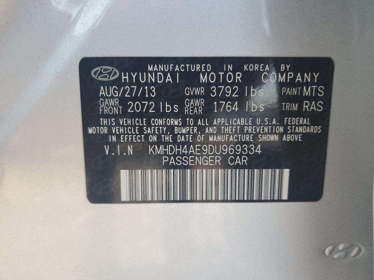 2013 Hyundai Elantra Gls VIN: KMHDH4AE9DU969334 Lot: 81041495