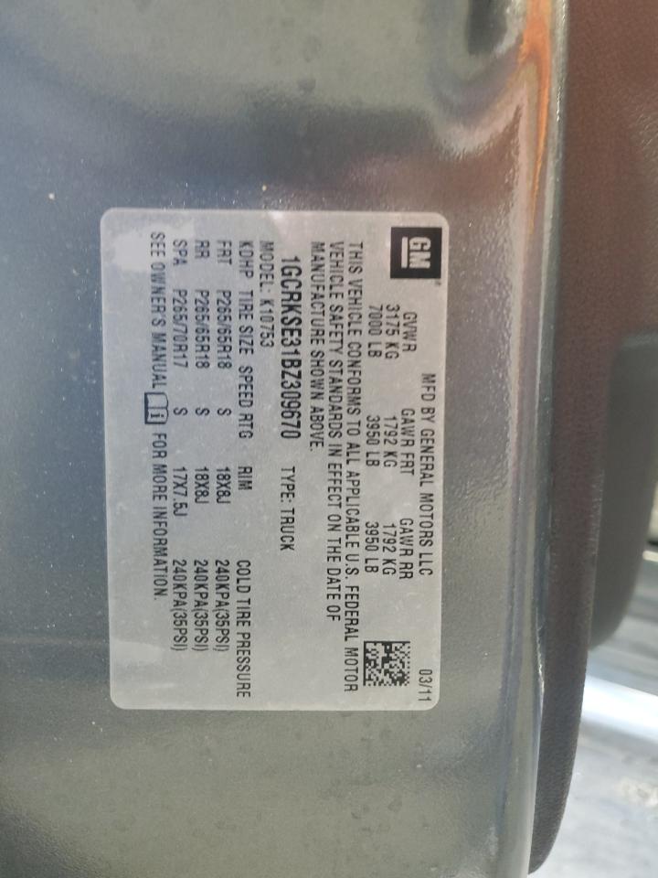 2011 Chevrolet Silverado K1500 Lt VIN: 1GCRKSE31BZ309670 Lot: 81772645