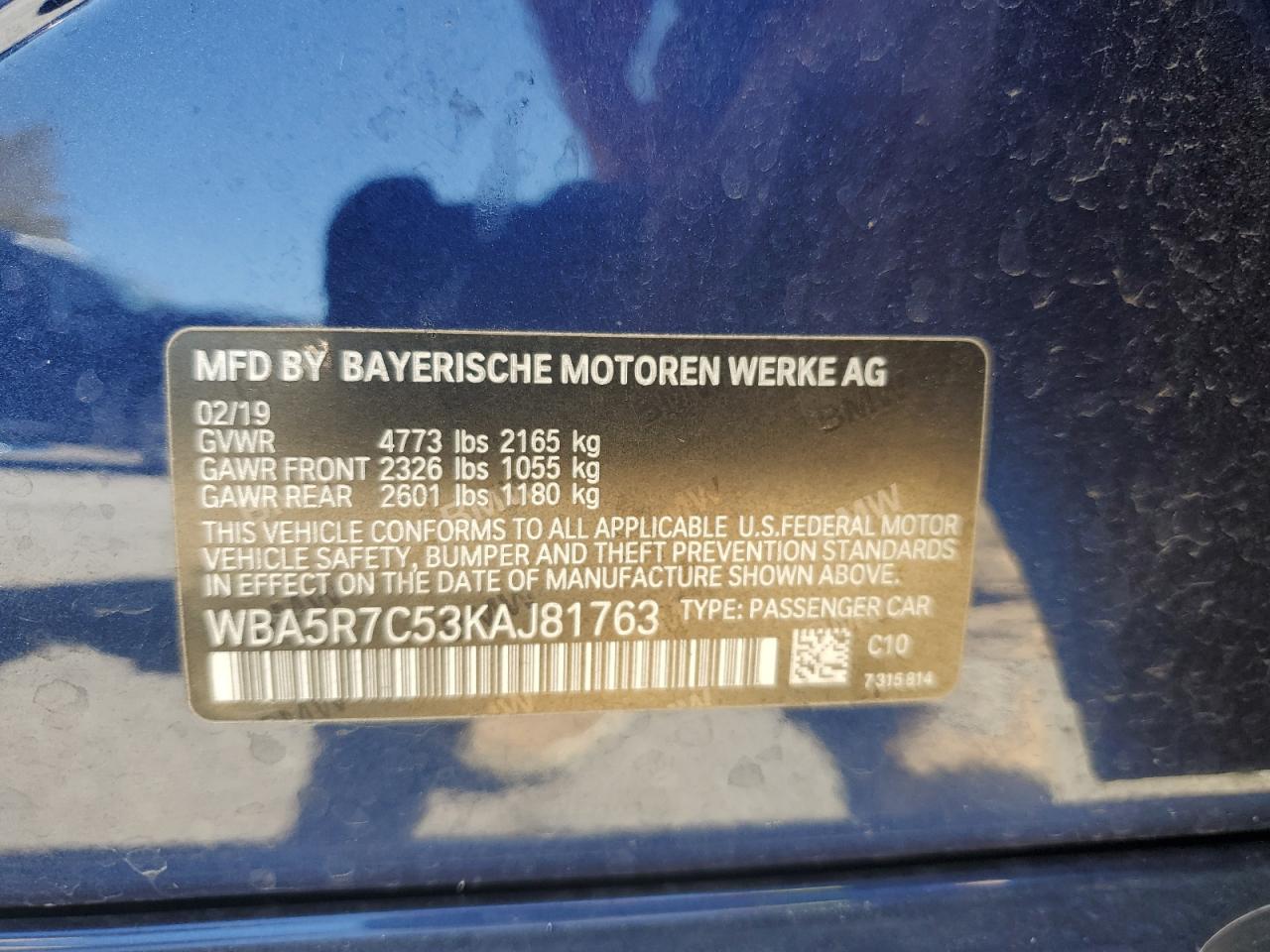 2019 BMW 330Xi VIN: WBA5R7C53KAJ81763 Lot: 71892895