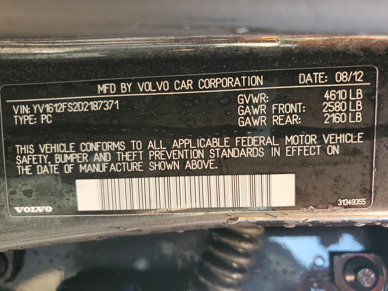 2013 Volvo S60 T5 VIN: YV1612FS2D2187371 Lot: 80083075
