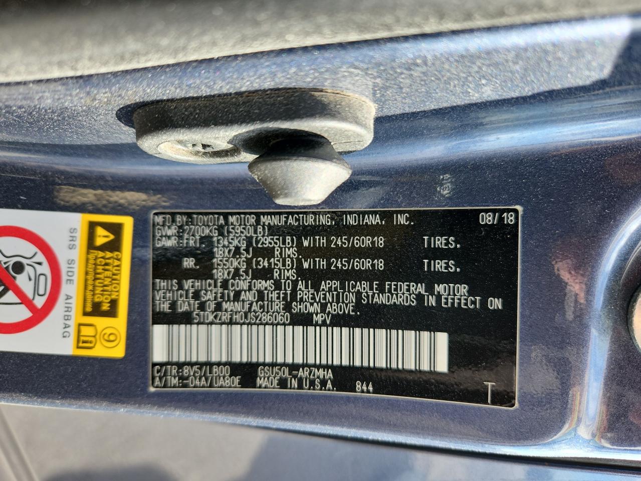 2018 Toyota Highlander Se VIN: 5TDKZRFH0JS286060 Lot: 81498445