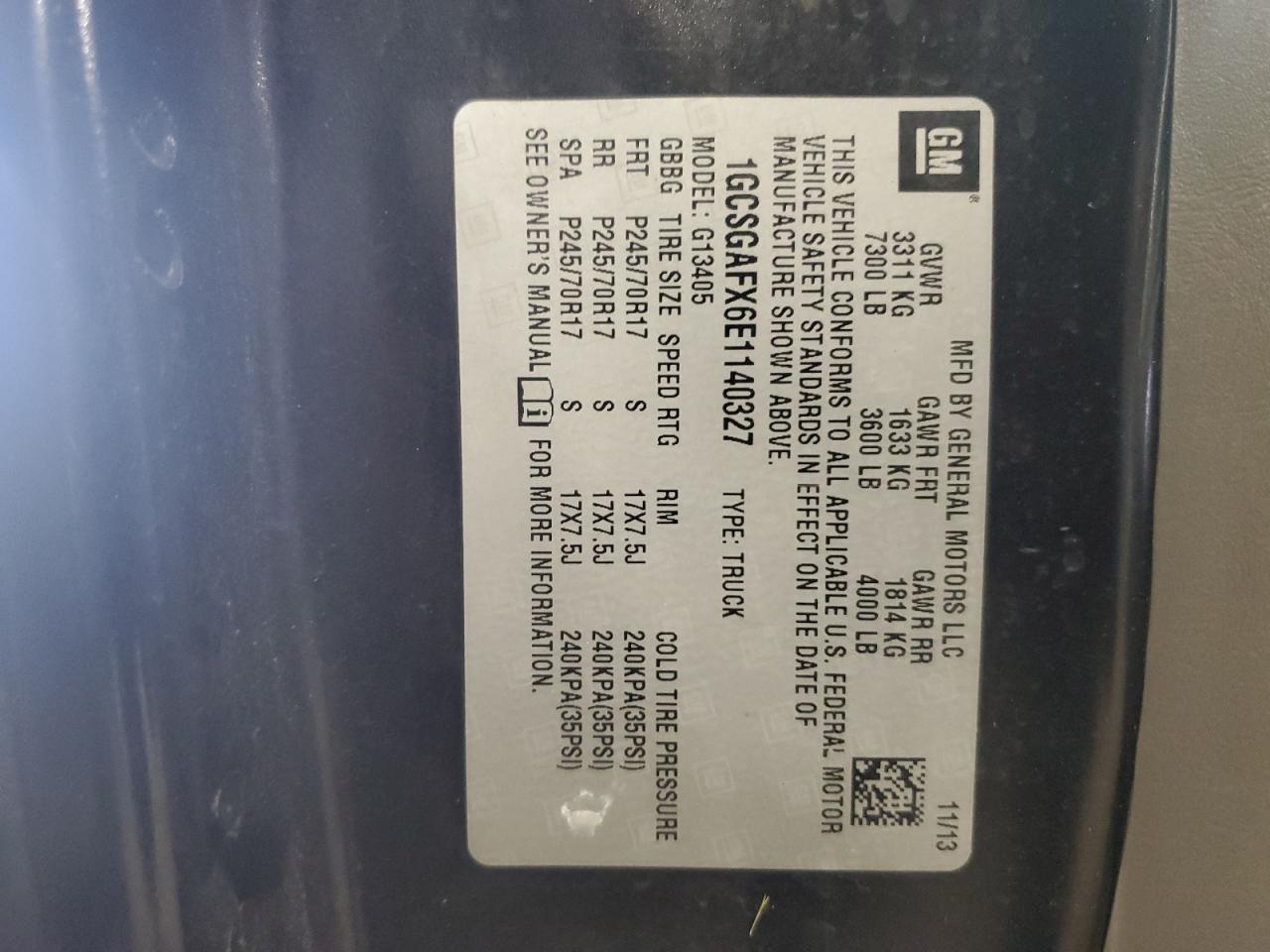 2014 Chevrolet Express G1500 VIN: 1GCSGAFX6E1140327 Lot: 80162255