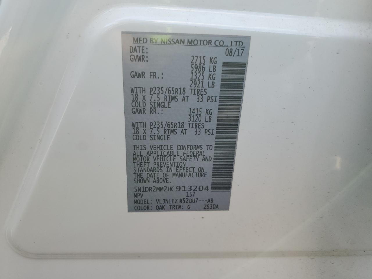 2017 Nissan Pathfinder S VIN: 5N1DR2MM2HC913204 Lot: 80472595