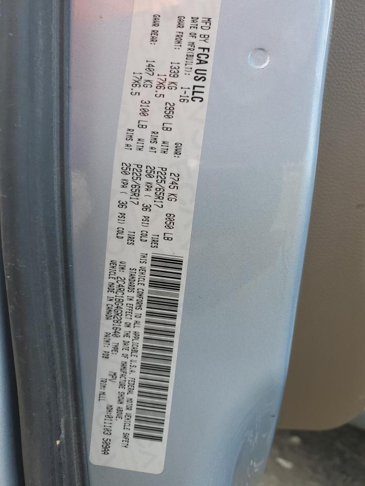 2016 Chrysler Town & Country Touring VIN: 2C4RC1BG4GR281640 Lot: 81709525