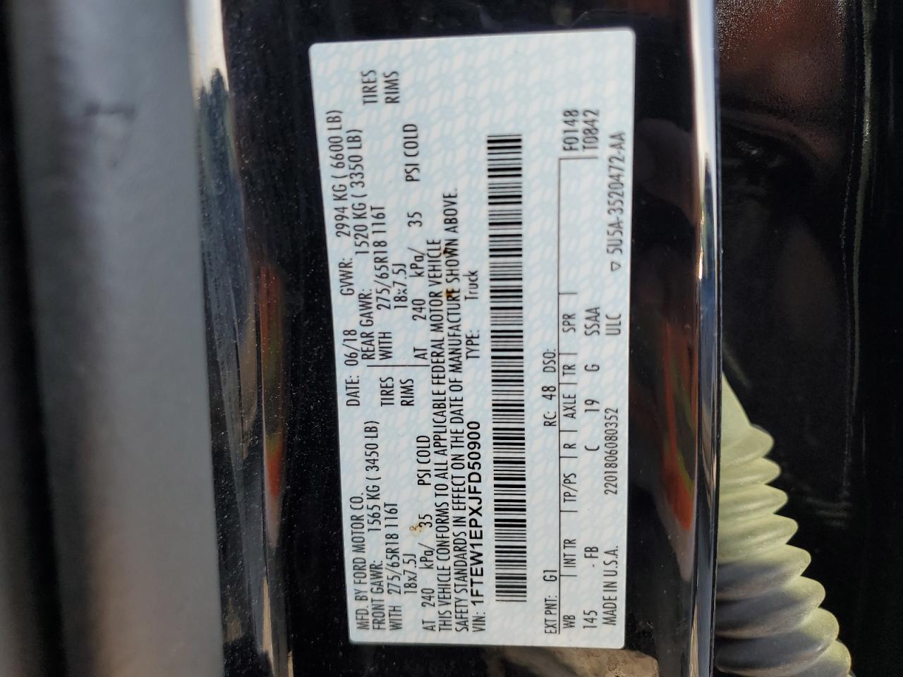 2018 Ford F150 Supercrew VIN: 1FTEW1EPXJFD50900 Lot: 84698055