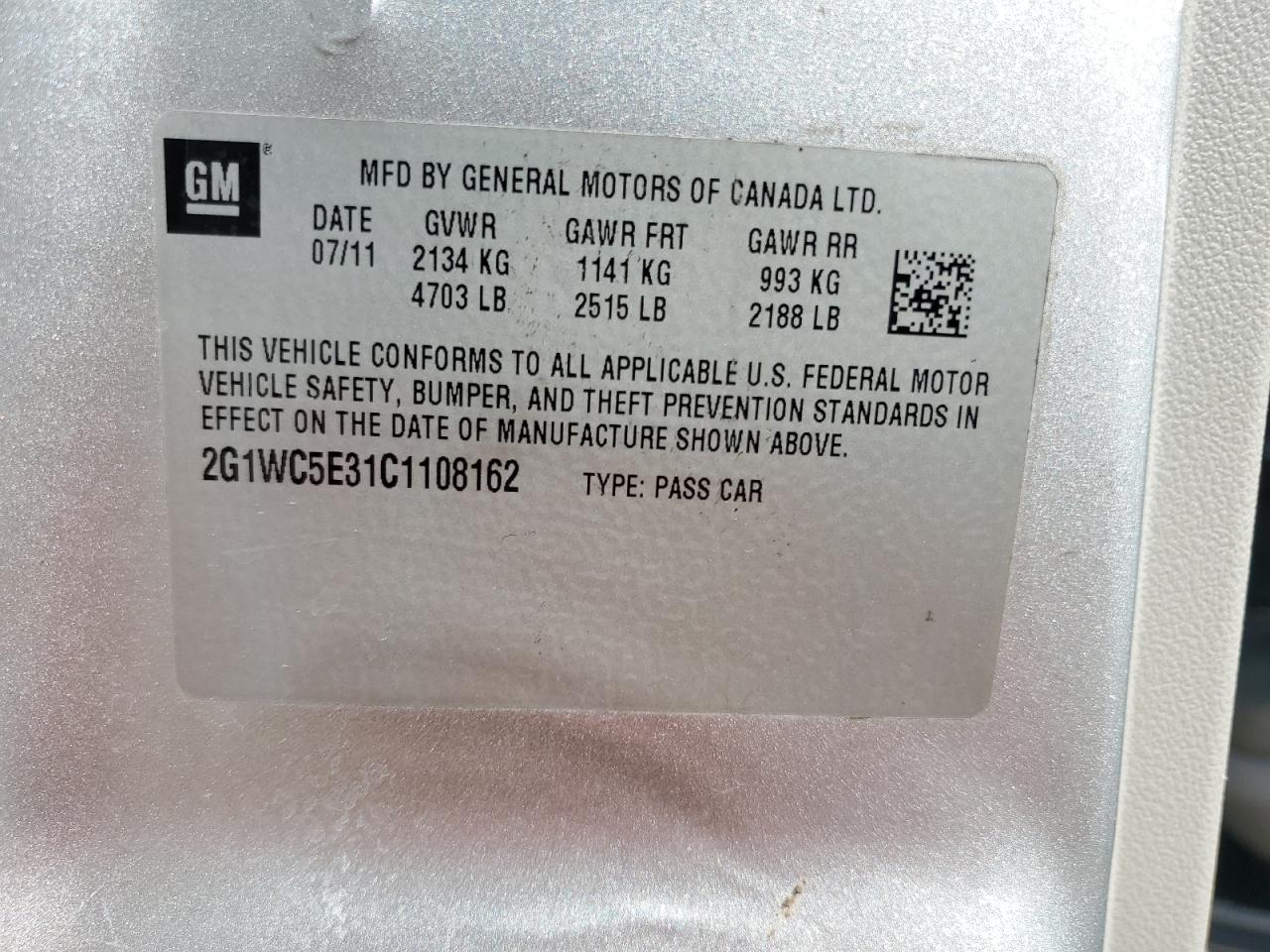2012 Chevrolet Impala Ltz VIN: 2G1WC5E31C1108162 Lot: 82126595