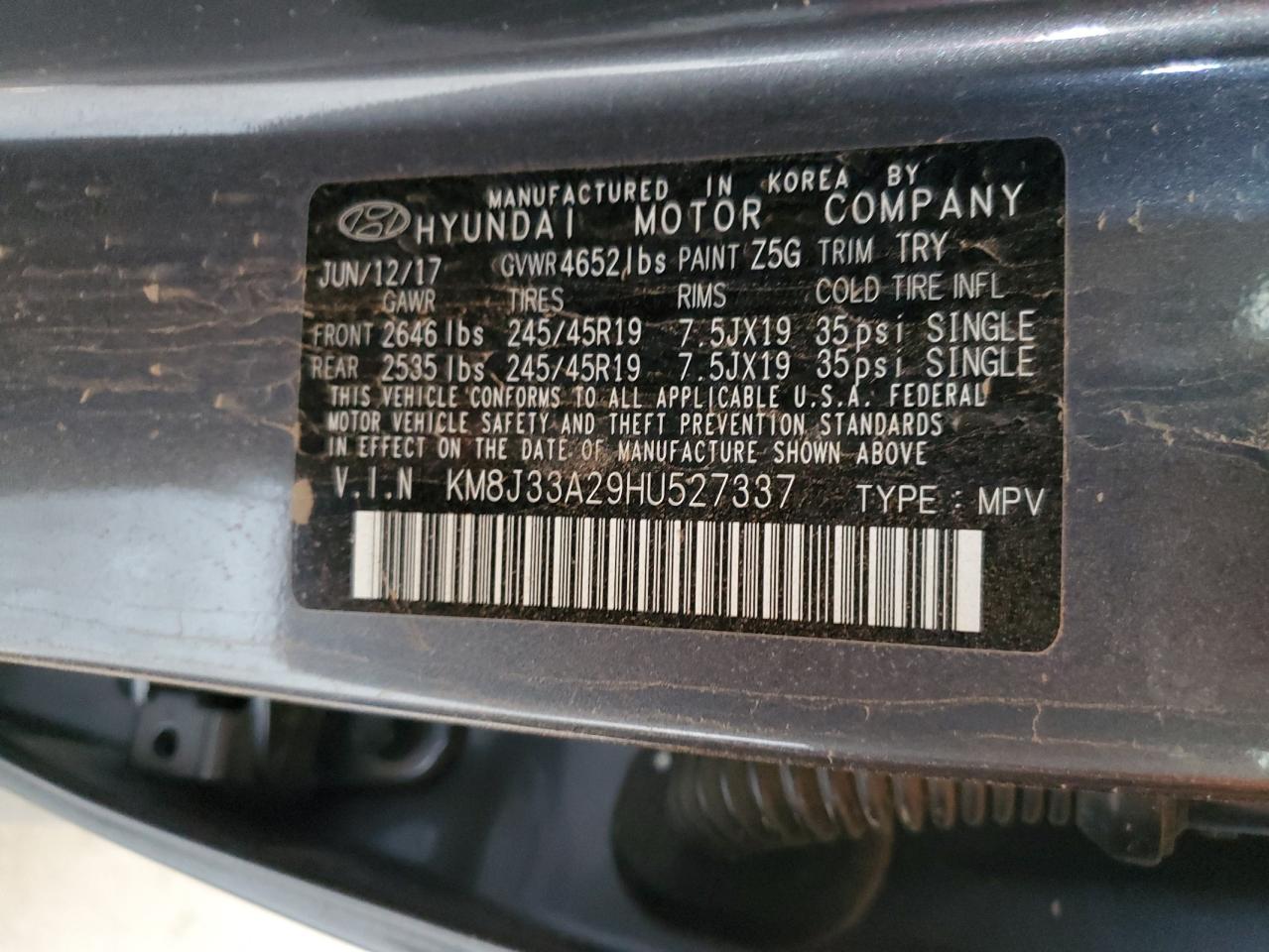 2017 Hyundai Tucson Limited VIN: KM8J33A29HU527337 Lot: 80365525