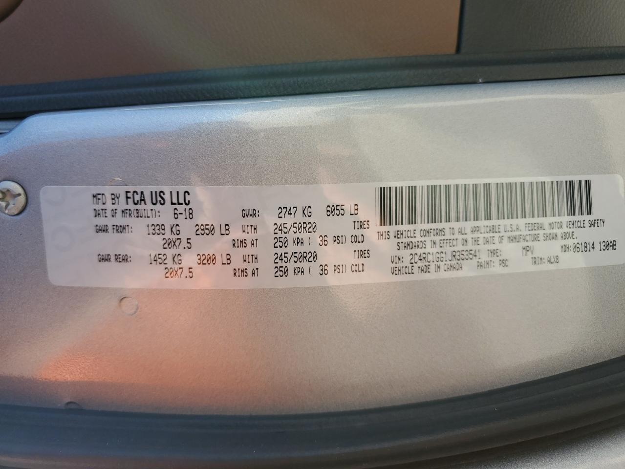 2018 Chrysler Pacifica Limited VIN: 2C4RC1GG1JR353541 Lot: 80166525