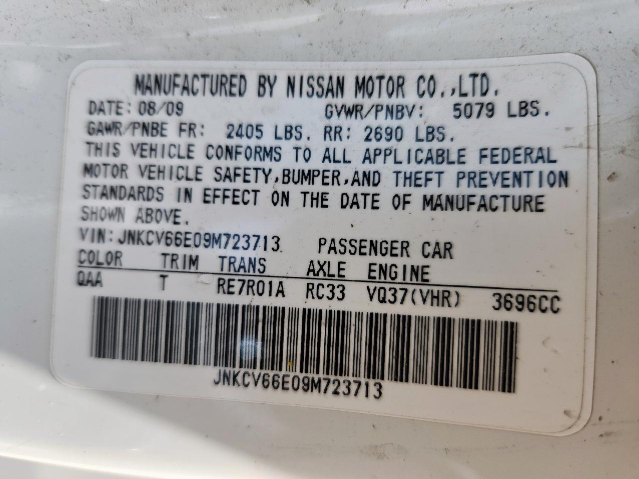 2009 Infiniti G37 Base VIN: JNKCV66E09M723713 Lot: 71238935