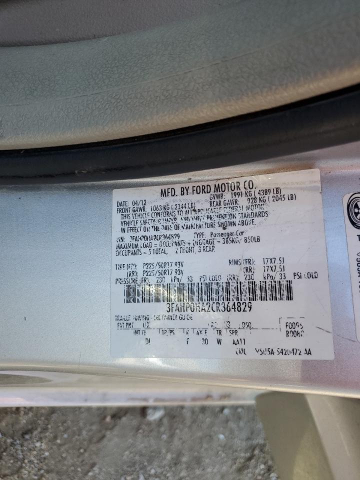 2012 Ford Fusion Se VIN: 3FAHP0HA2CR364829 Lot: 81765385