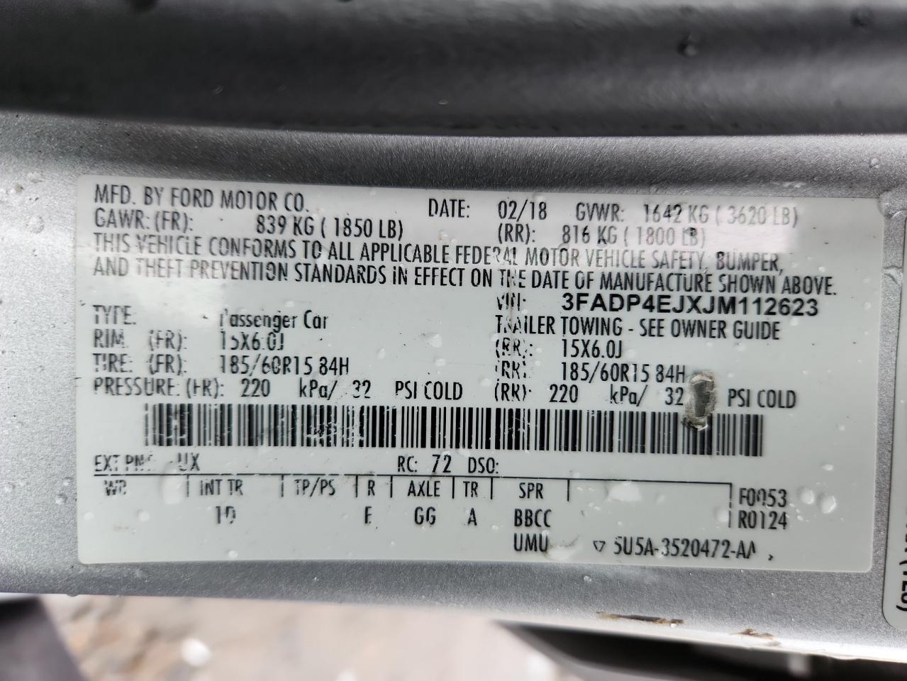 2018 Ford Fiesta Se VIN: 3FADP4EJXJM112623 Lot: 81730315