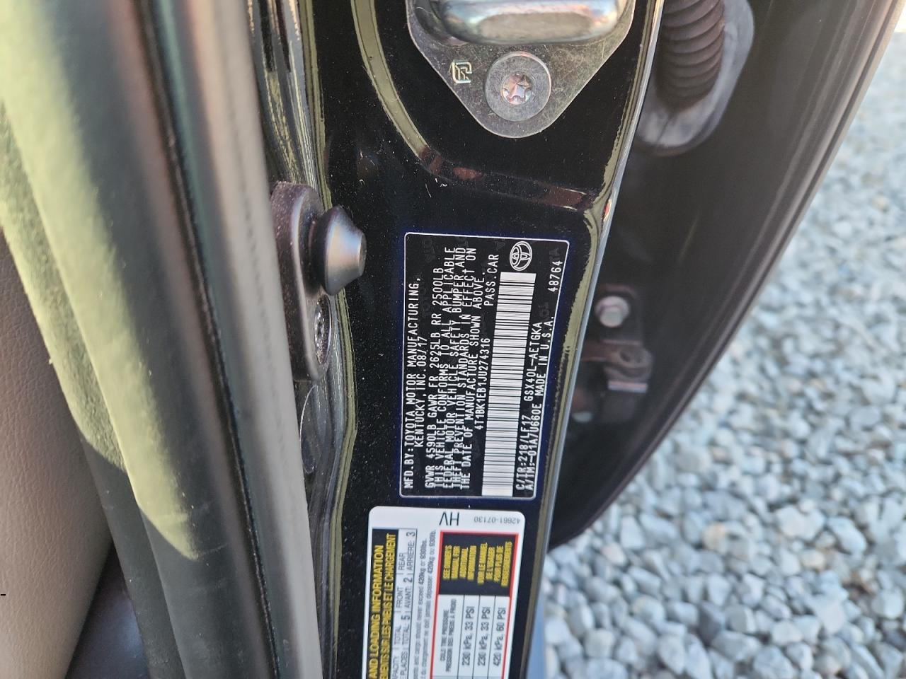 2018 Toyota Avalon Xle VIN: 4T1BK1EB1JU274316 Lot: 72075605