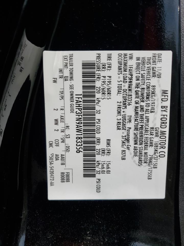 2010 Ford Focus Se VIN: 1FAHP3FN9AW183356 Lot: 81751195