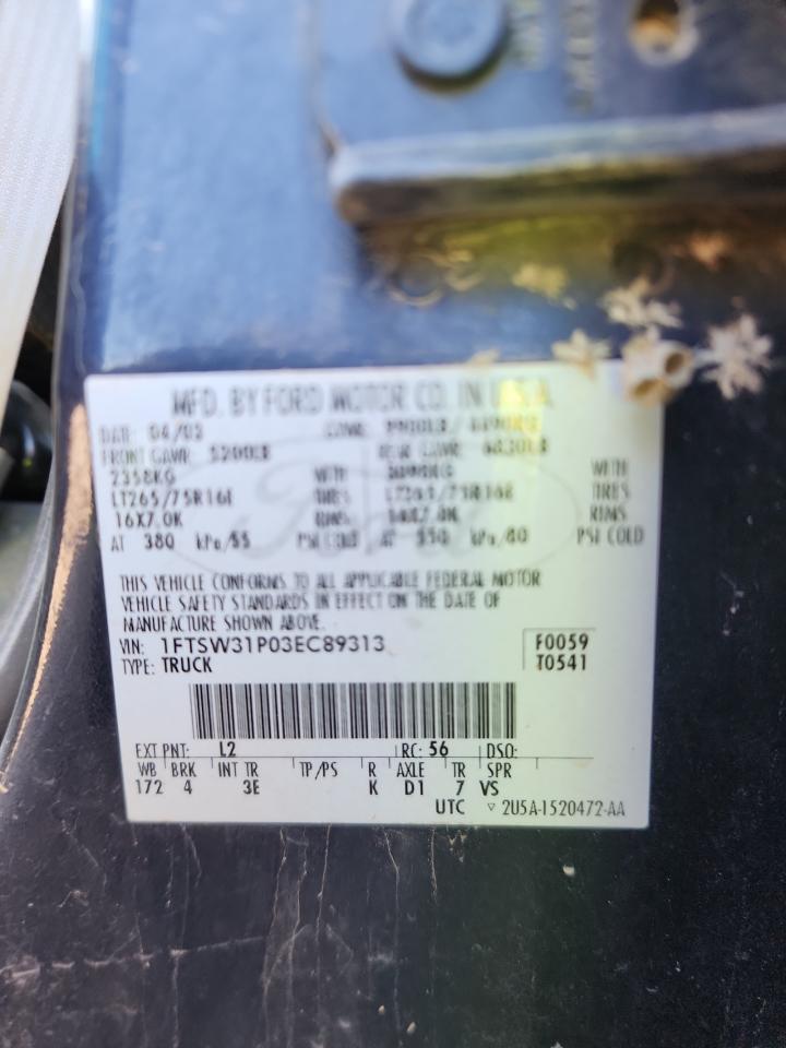 2003 Ford F350 Srw Super Duty VIN: 1FTSW31P03EC89313 Lot: 81652445