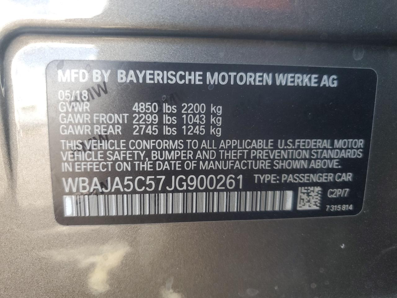 2018 BMW 530 I VIN: WBAJA5C57JG900261 Lot: 84264515