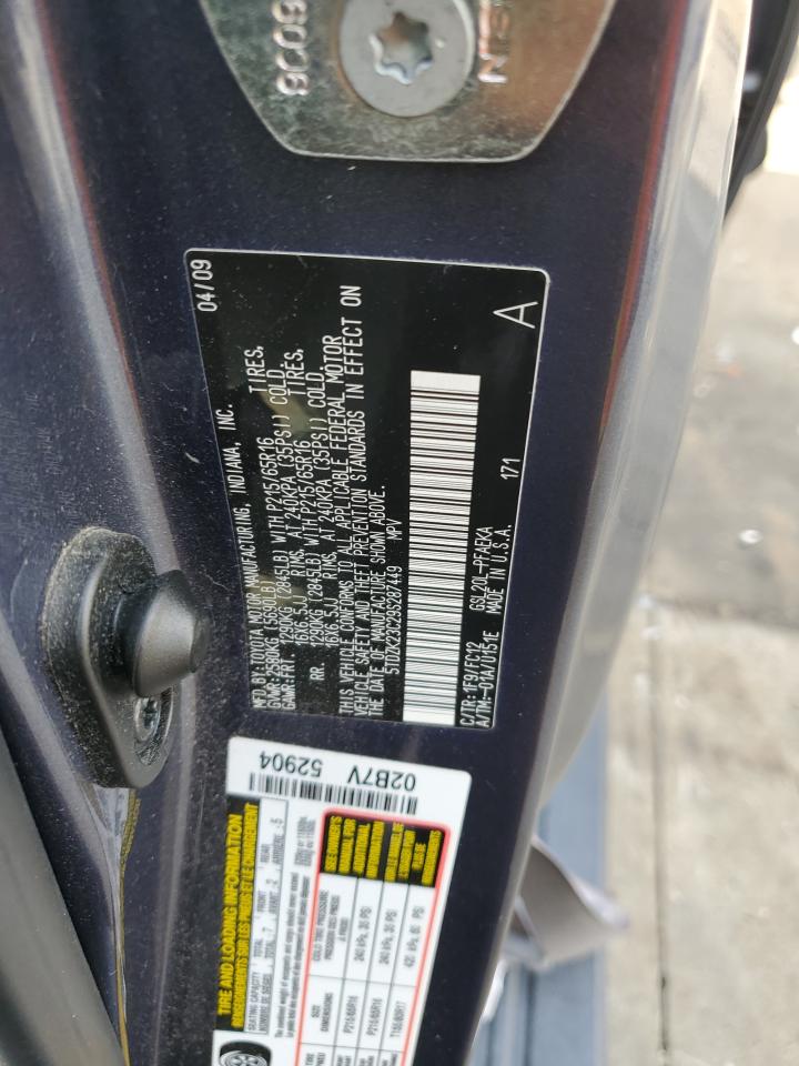 2009 Toyota Sienna Ce VIN: 5TDZK23C29S287449 Lot: 81844665