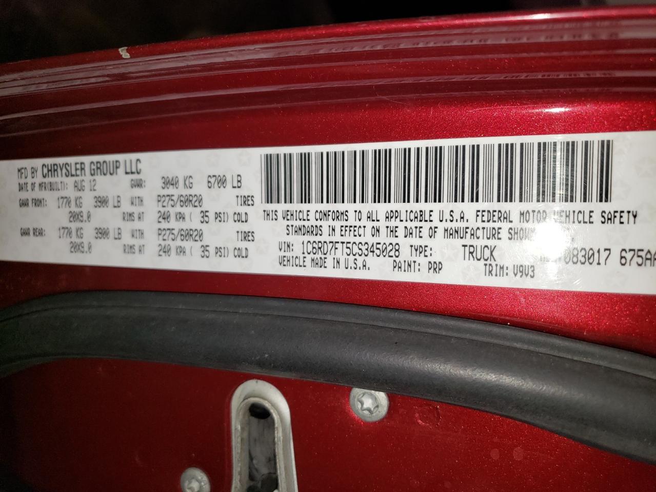 2012 Dodge Ram 1500 St VIN: 1C6RD7FT5CS345028 Lot: 71714935