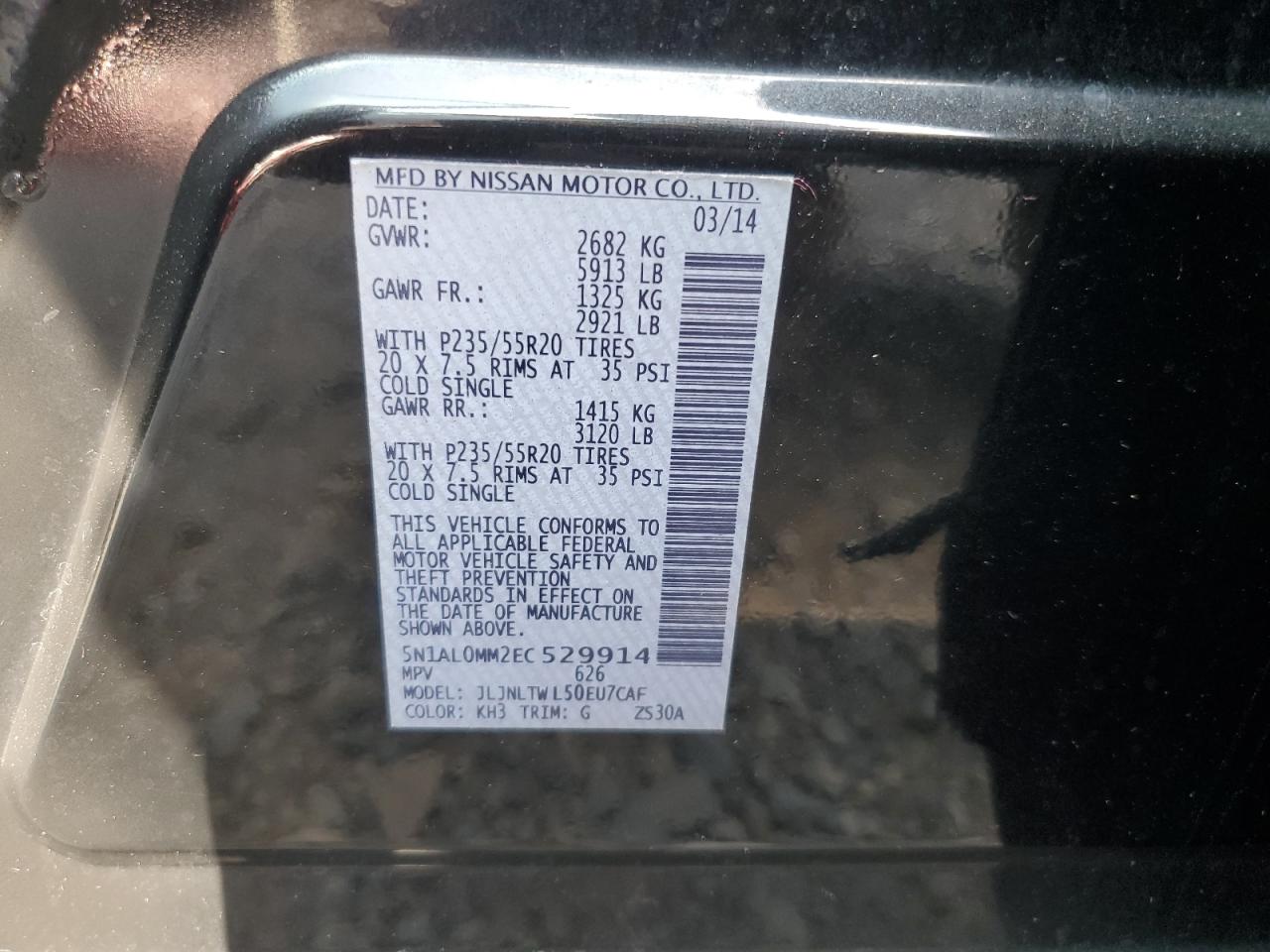 2014 Infiniti Qx60 VIN: 5N1AL0MM2EC529914 Lot: 72032915