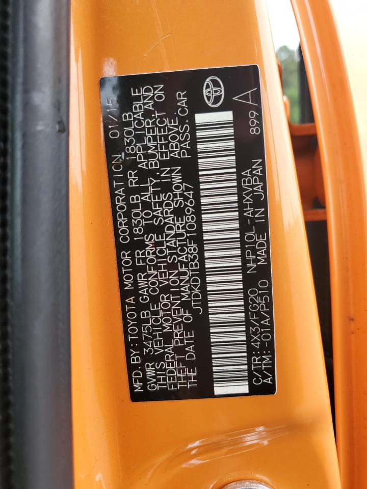 2015 Toyota Prius C VIN: JTDKDTB38F1089647 Lot: 84763735