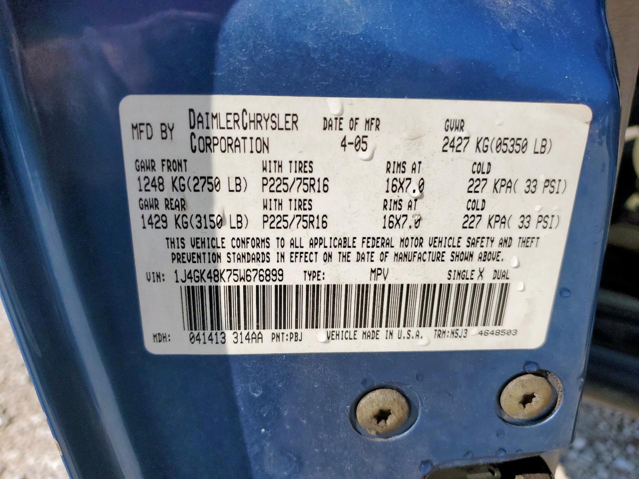 2005 Jeep Liberty Sport VIN: 1J4GK48K75W676899 Lot: 71133105