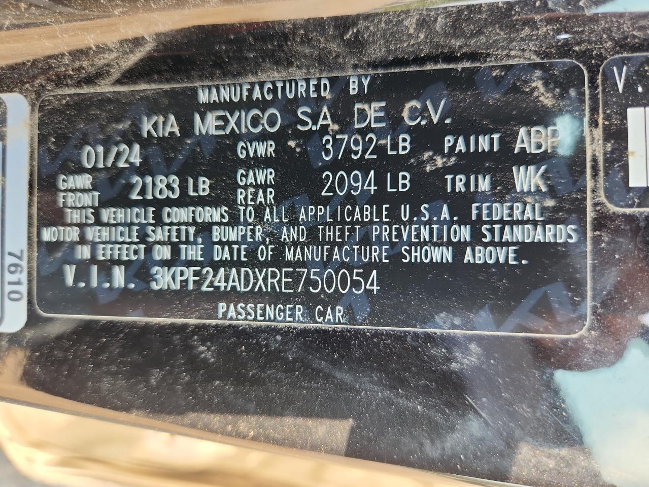 2024 Kia Forte Lx VIN: 3KPF24ADXRE750054 Lot: 80996935