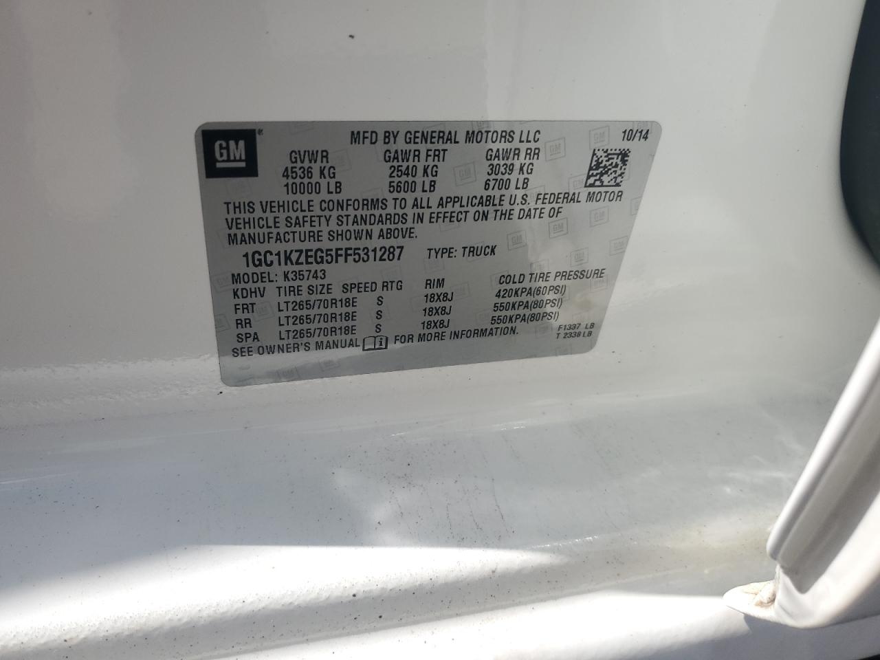 2015 Chevrolet Silverado K3500 Lt VIN: 1GC1KZEG5FF531287 Lot: 81843815