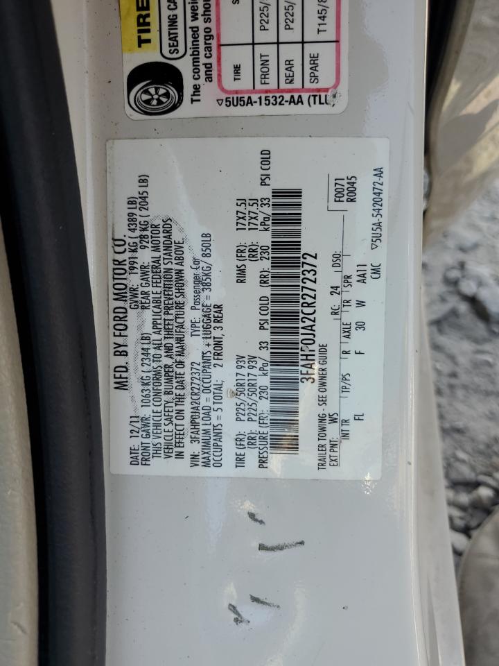 2012 Ford Fusion Sel VIN: 3FAHP0JA2CR272372 Lot: 80510575