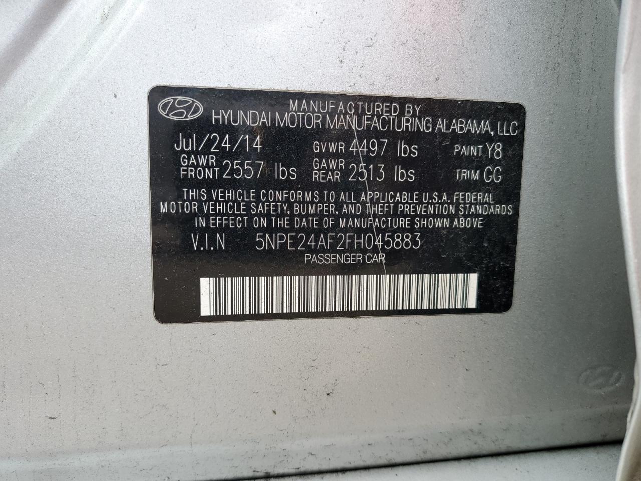 2015 Hyundai Sonata Se VIN: 5NPE24AF2FH045883 Lot: 81195455