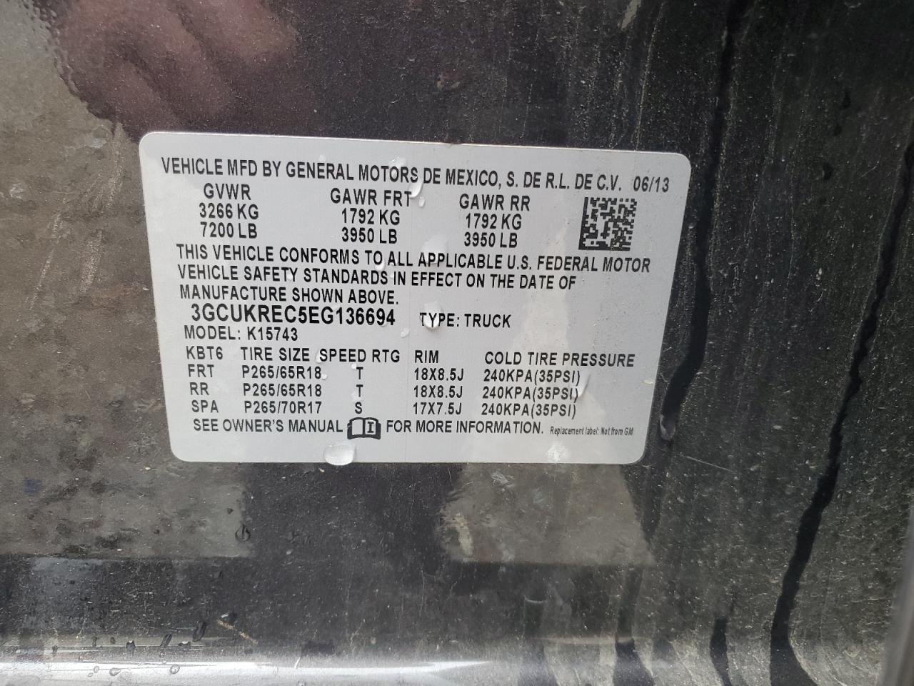 2014 Chevrolet Silverado K1500 Lt VIN: 3GCUKREC5EG136694 Lot: 83938775