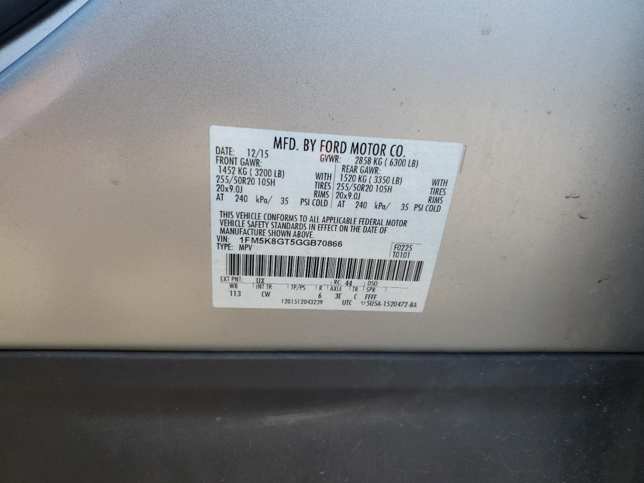 2016 Ford Explorer Sport VIN: 1FM5K8GT5GGB70866 Lot: 71851115