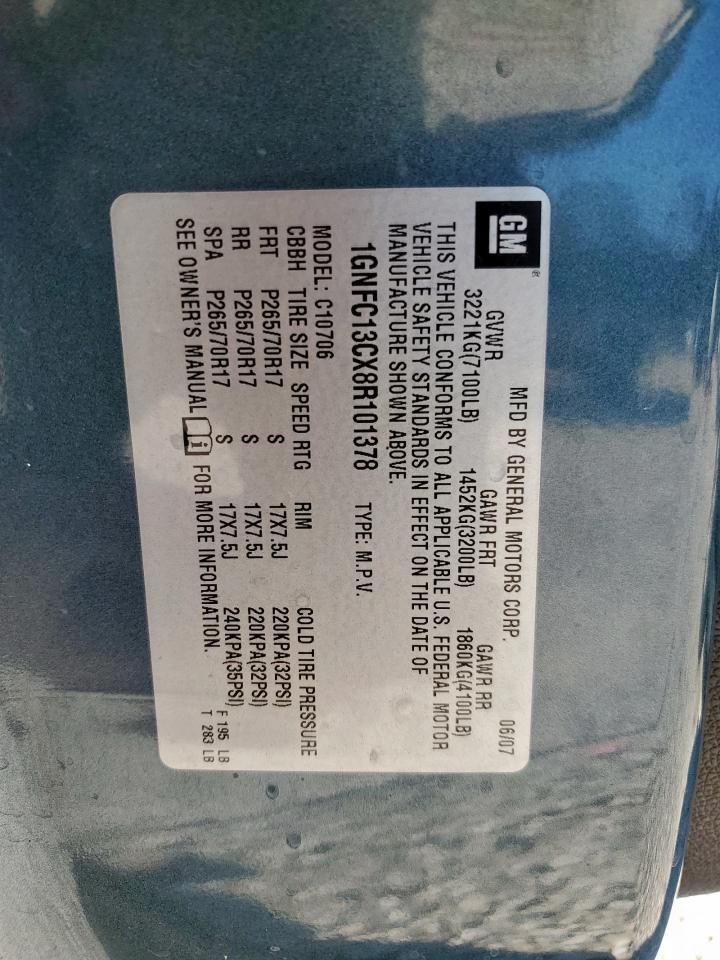 2008 Chevrolet Tahoe C1500 VIN: 1GNFC13CX8R101378 Lot: 82098345