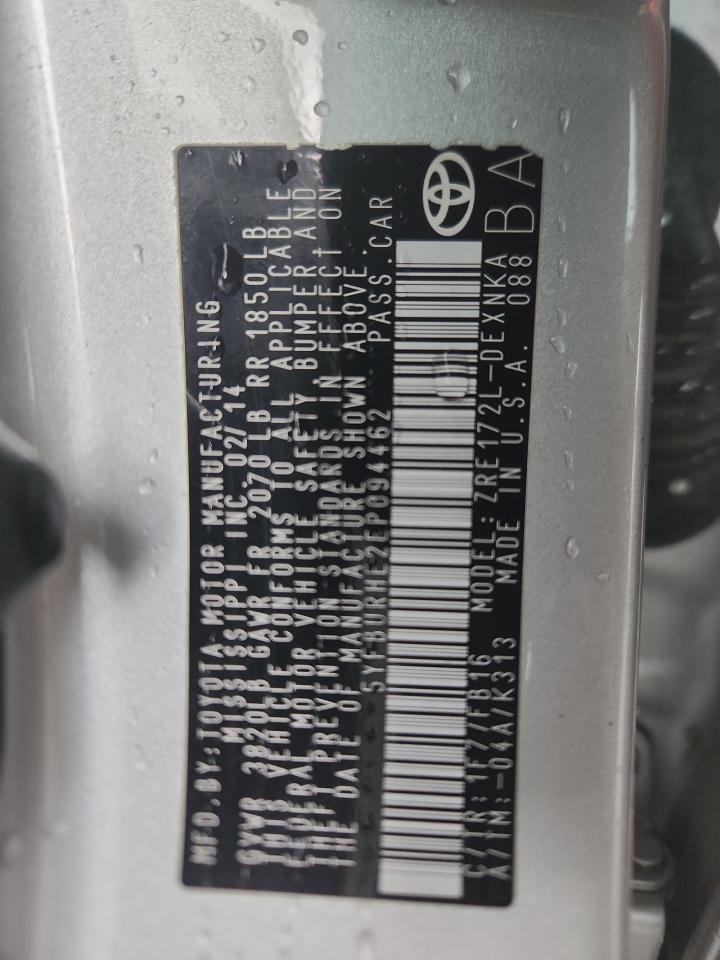 2014 Toyota Corolla L VIN: 5YFBURHE2EP094462 Lot: 84215175