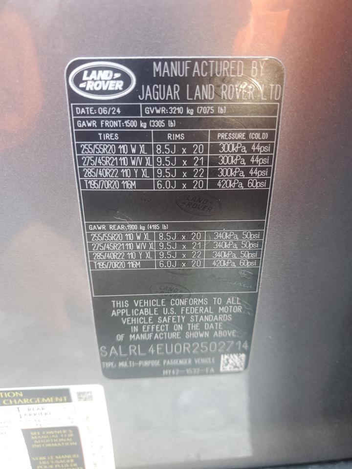 2024 Land Rover Discovery Dynamic Se VIN: SALRL4EU0R2502714 Lot: 71795575