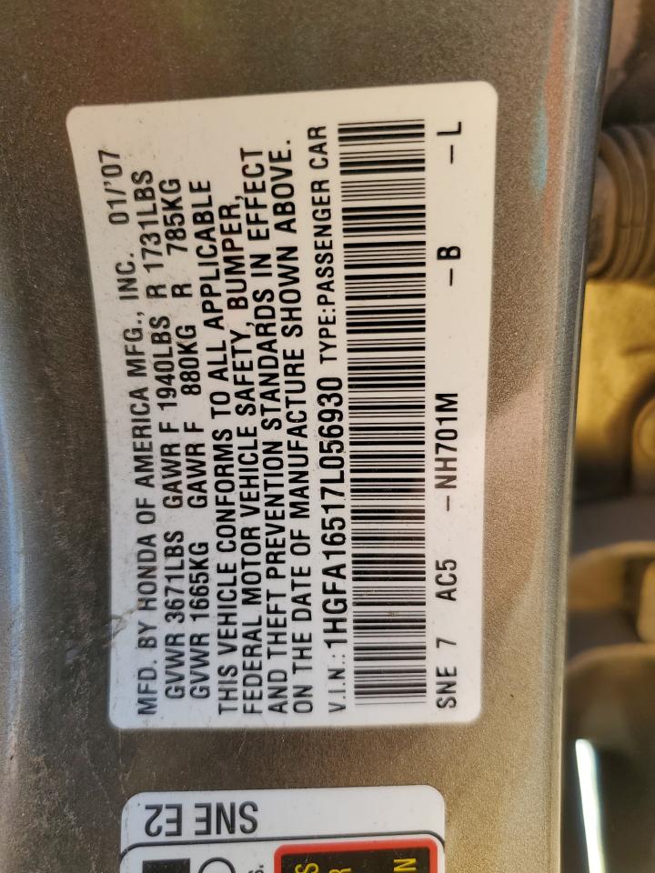 2007 Honda Civic Lx VIN: 1HGFA16517L056930 Lot: 80125045