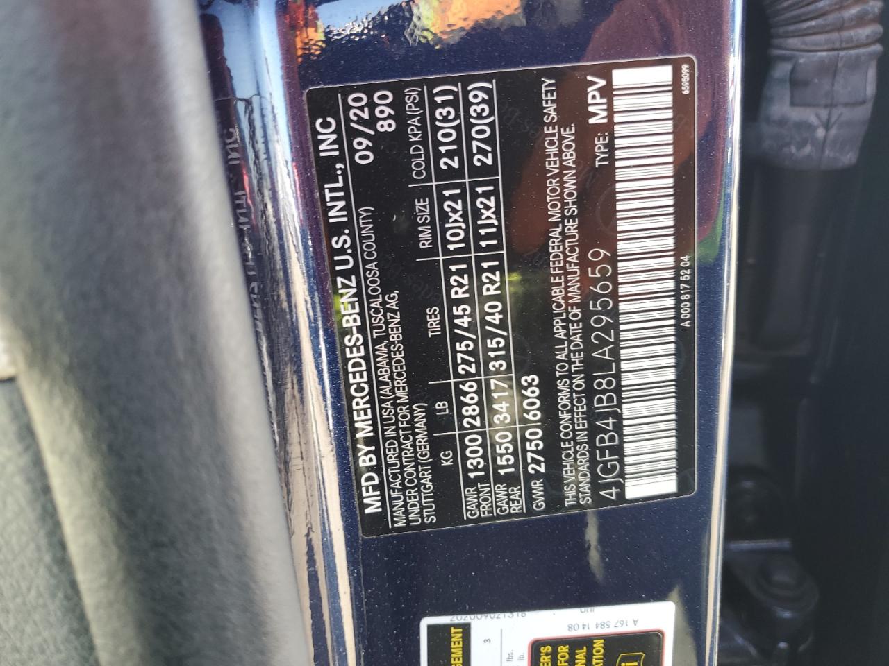 2020 Mercedes-Benz Gle 350 VIN: 4JGFB4JB8LA295659 Lot: 80961645