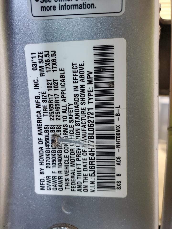 2011 Honda Cr-V Exl VIN: 5J6RE4H77BL062721 Lot: 84598135