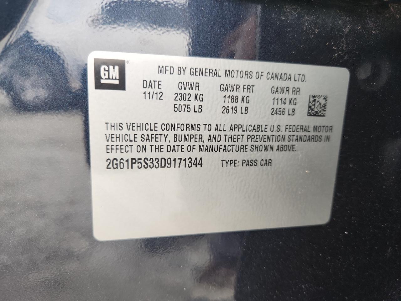 2013 Cadillac Xts Luxury Collection VIN: 2G61P5S33D9171344 Lot: 80749785