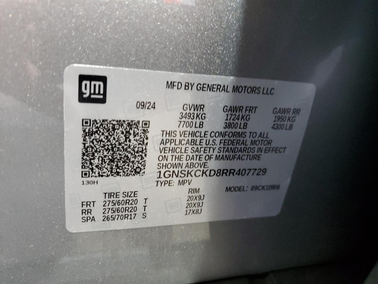 2024 Chevrolet Suburban K1500 Lt VIN: 1GNSKCKD8RR407729 Lot: 70371795