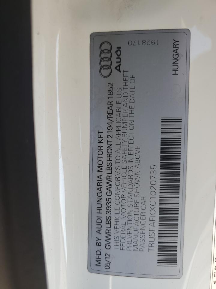 2012 Audi Tt Premium Plus VIN: TRUSFAFKXC1020735 Lot: 81097985