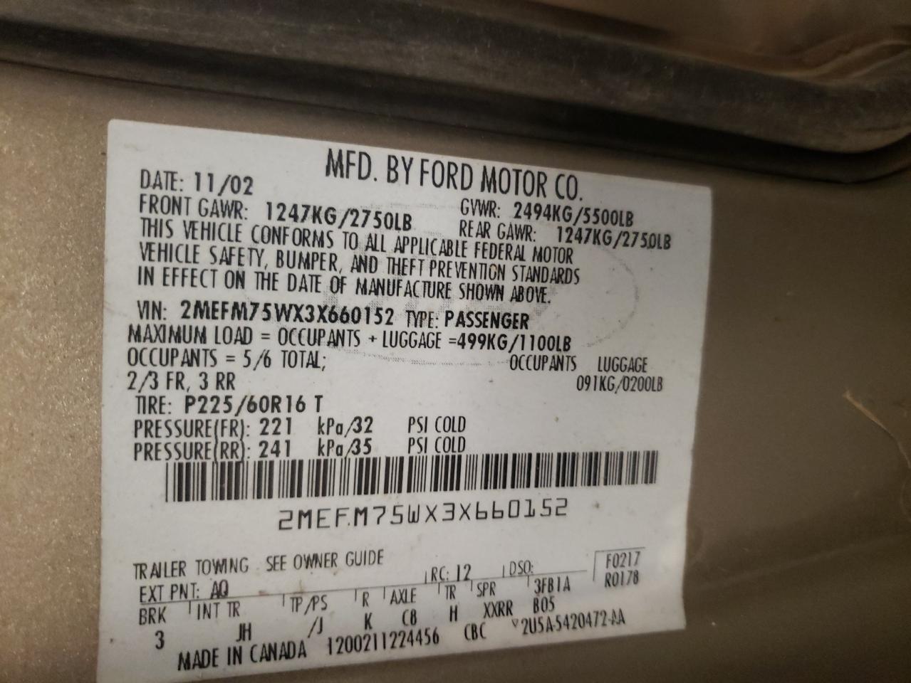 2003 Mercury Grand Marquis Ls VIN: 2MEFM75WX3X660152 Lot: 81814975