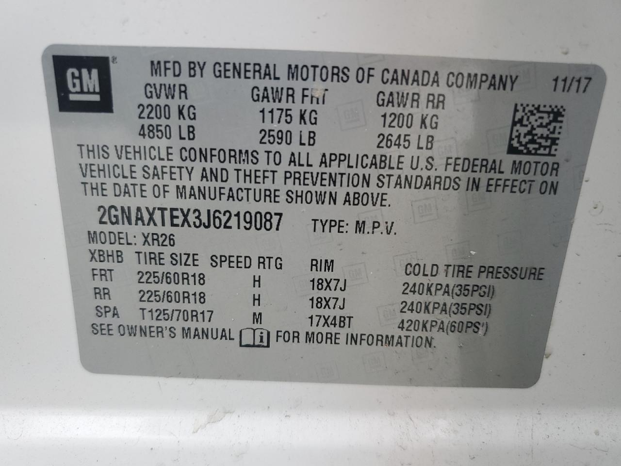 2018 Chevrolet Equinox Lt VIN: 2GNAXTEX3J6219087 Lot: 84551795