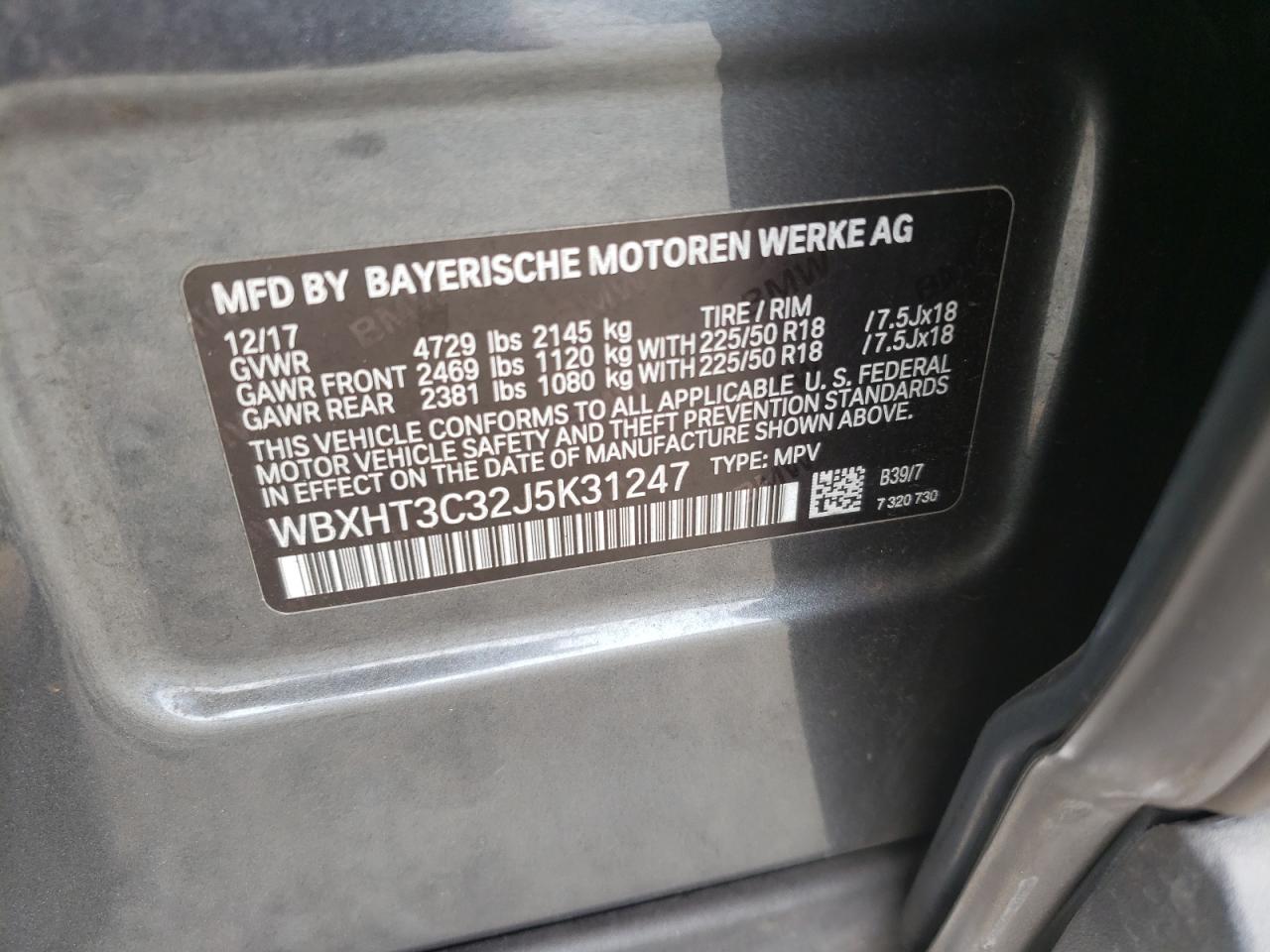 2018 BMW X1 xDrive28I VIN: WBXHT3C32J5K31247 Lot: 81714065