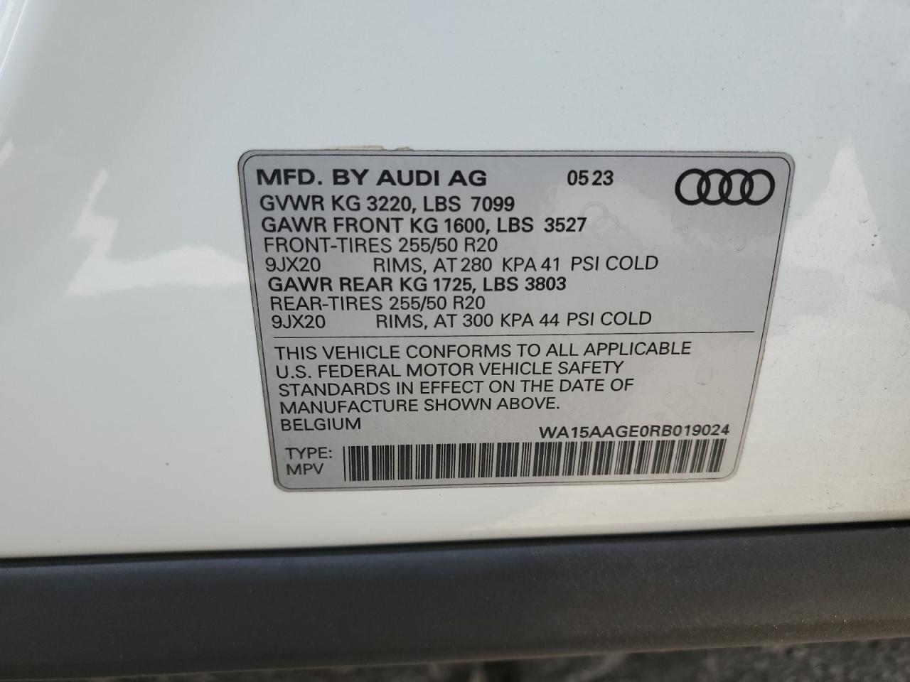 2024 Audi Q8 E-Tron Premium Plus VIN: WA15AAGE0RB019024 Lot: 71663275