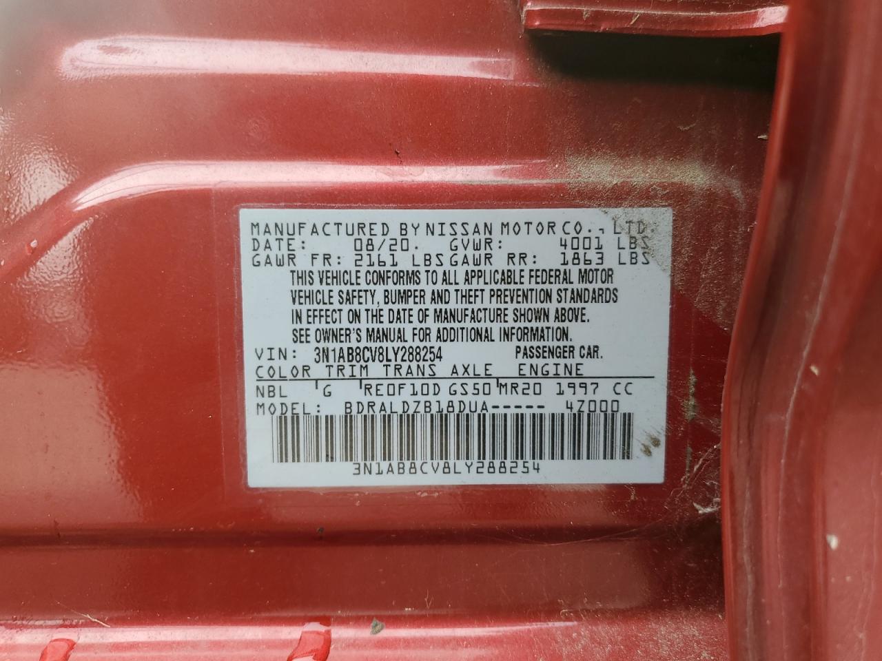 2020 Nissan Sentra Sv VIN: 3N1AB8CV8LY288254 Lot: 81651905