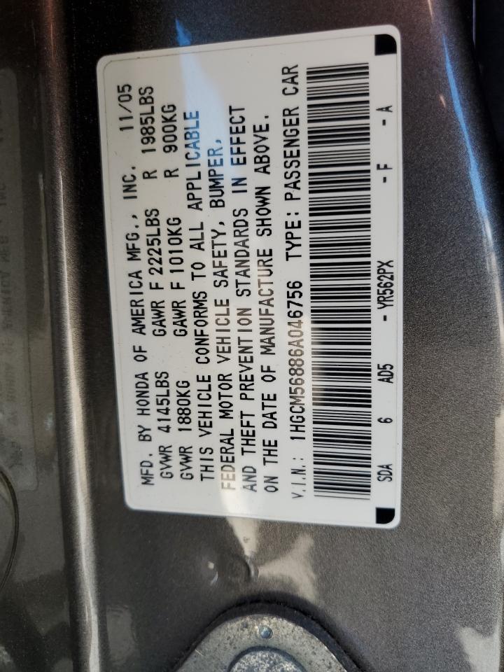 2006 Honda Accord Ex VIN: 1HGCM56886A046756 Lot: 72077215