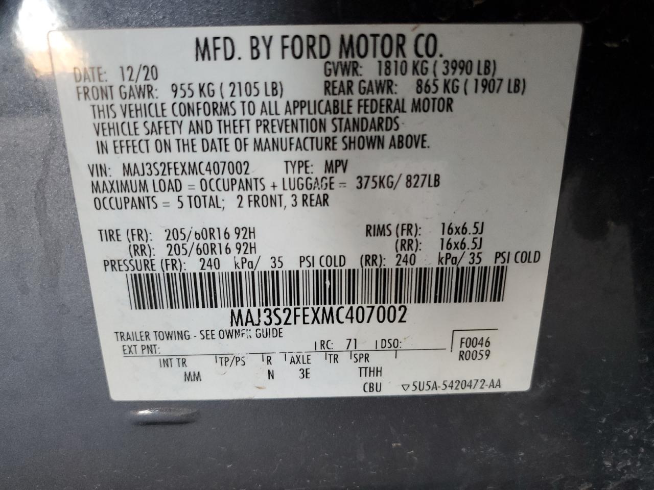 2021 Ford Ecosport S VIN: MAJ3S2FEXMC407002 Lot: 82121265
