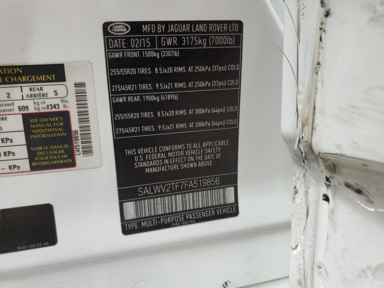2015 Land Rover Range Rover Sport Autobiography VIN: SALWV2TF7FA519856 Lot: 80812125